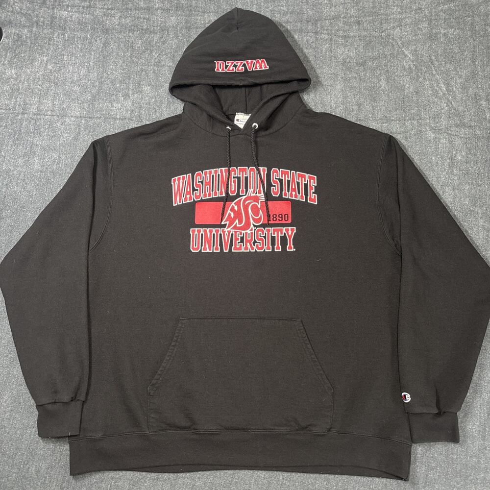 Champion Washington State Cougars Hoodie Black Pullover Sweatshirt Men's XXL WSU